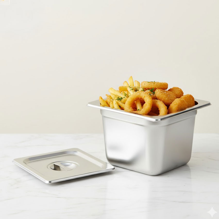 1/6 Size Stainless Steel Deep Steam Table Pan with Tight-Fitting Lid